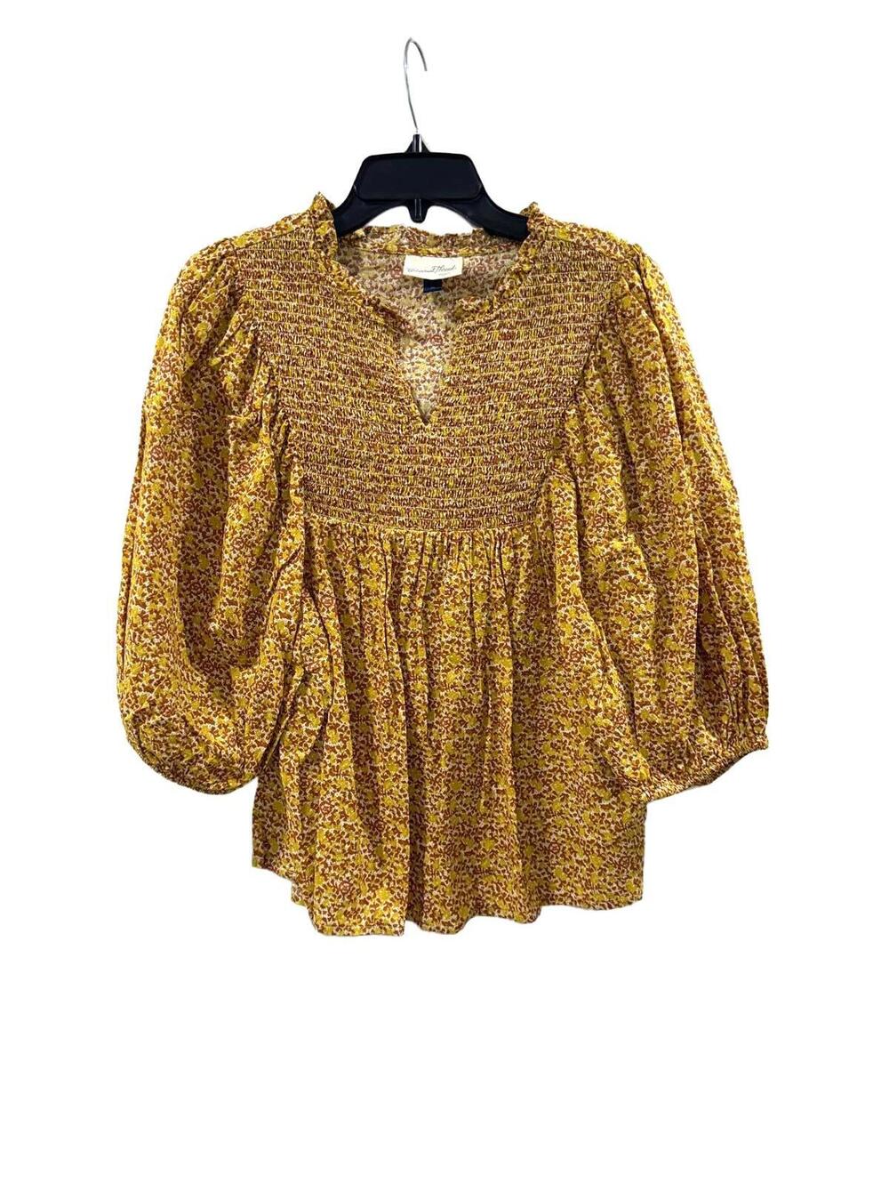 Universal Thread Yellow Floral Boho Peasant Blouse Size M Smocked Puff Sleeve - Picture 2 of 9